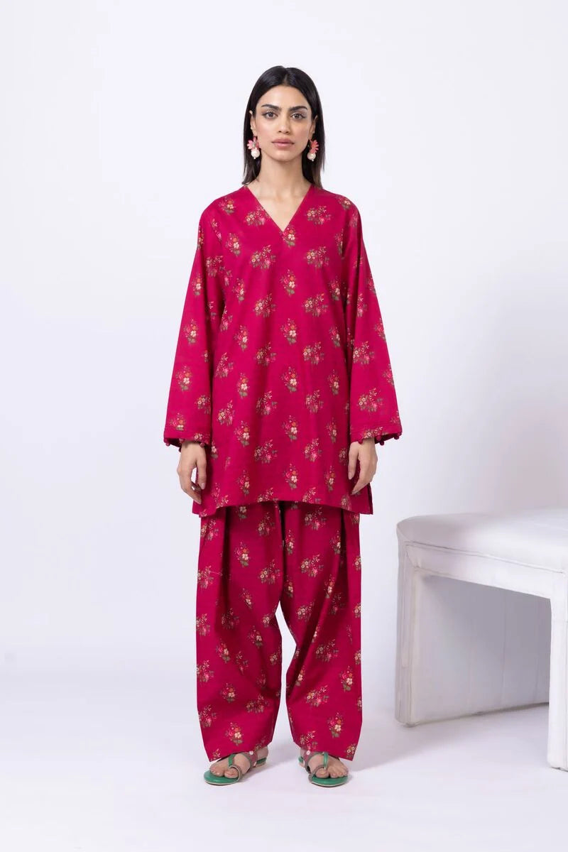 Khaadi- Red Crosshatch printed 2 PC