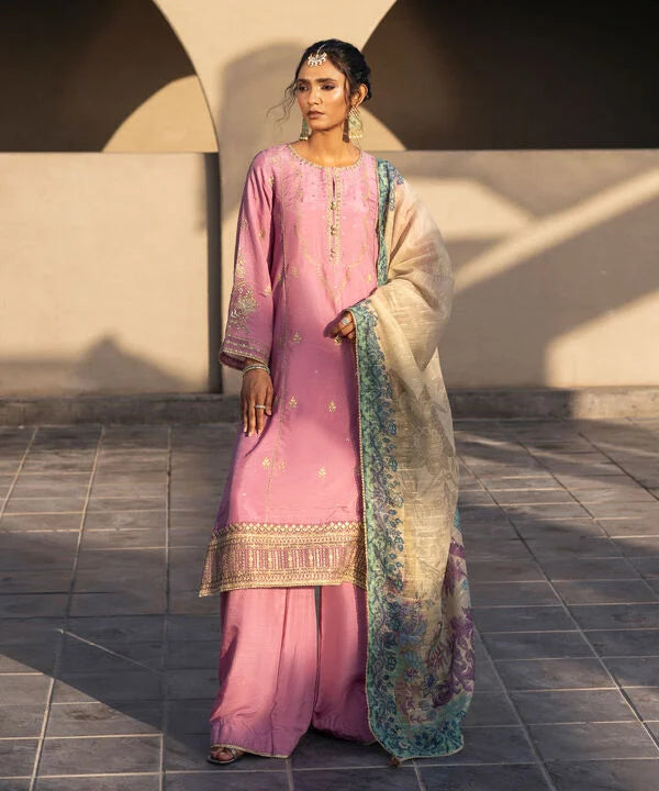 Sapphire- Embroidery Raw Silk 3 Pc