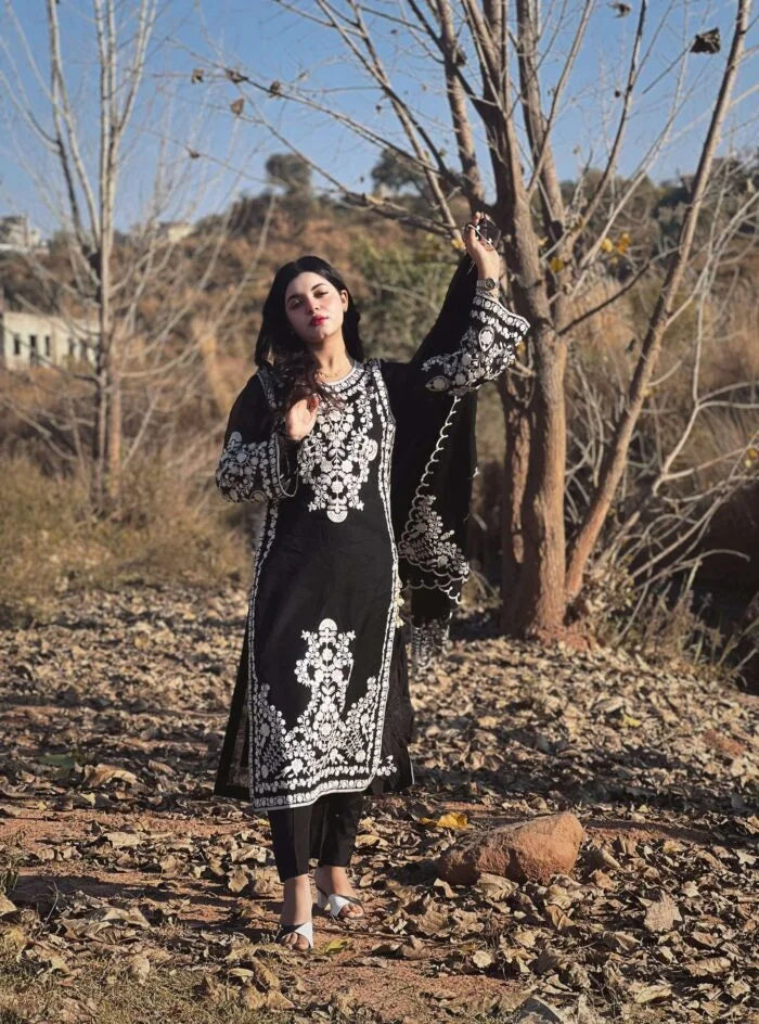 Rivaaj Fashion- Black Net Dress 3 Pc Suit