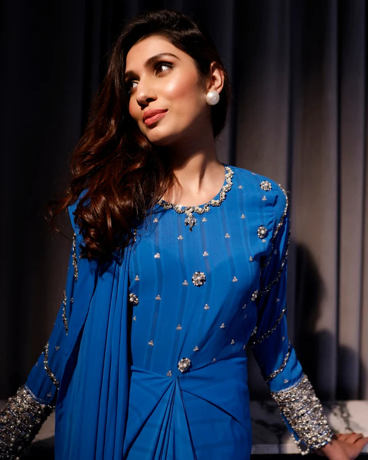 Jannat Tahir- Cobalt blue saree pants