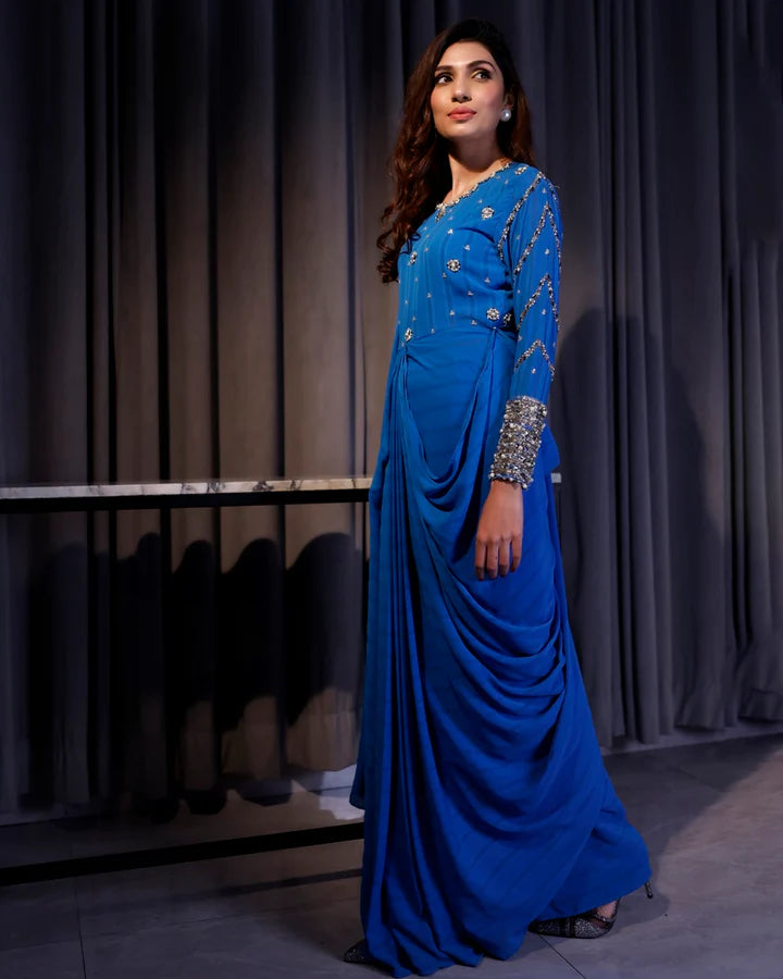 Jannat Tahir- Cobalt blue saree pants