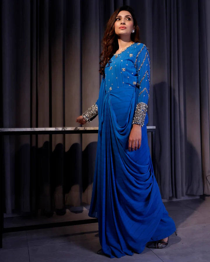 Jannat Tahir- Cobalt blue saree pants
