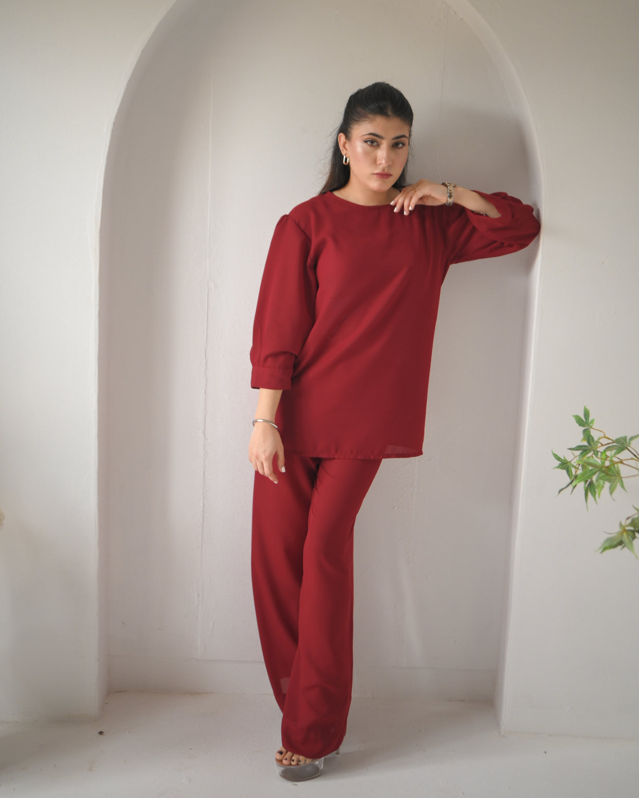 Zauk- 2PC Rose Georgette Solid