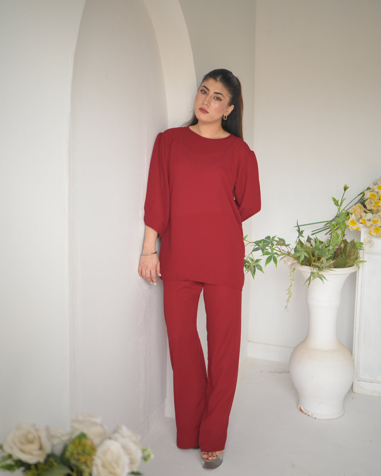 Zauk- 2PC Rose Georgette Solid