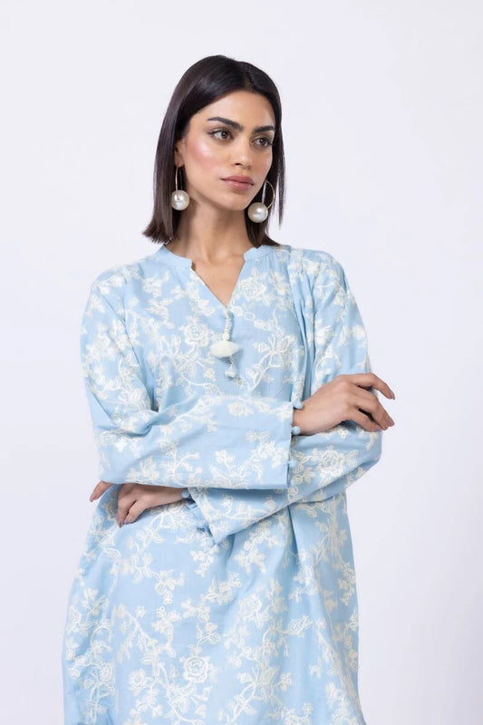 Khaadi- Crosshatch Poplin Blue 2 Pc