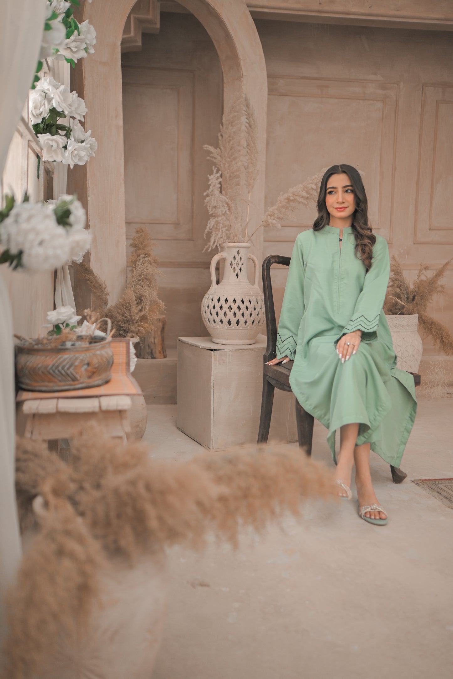 Zauk- Apple green embroidered 2 Pc suit