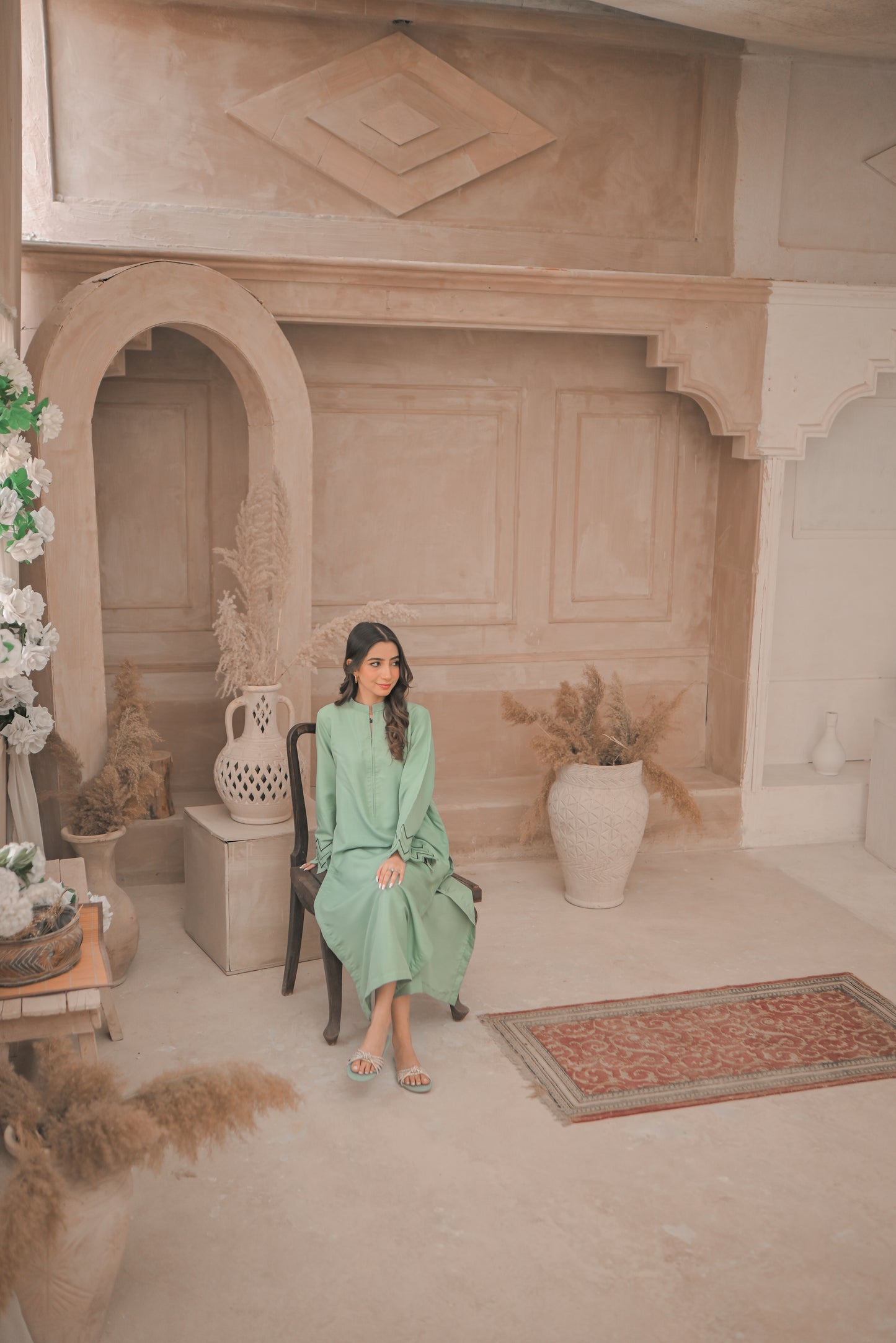 Zauk- Apple green embroidered 2 Pc suit