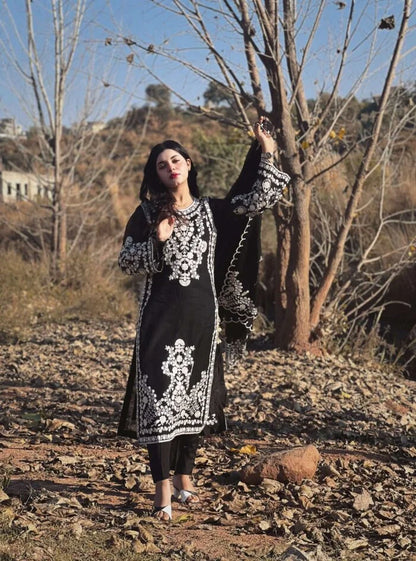 Rivaaj Fashion- Black Net Dress 3 Pc Suit