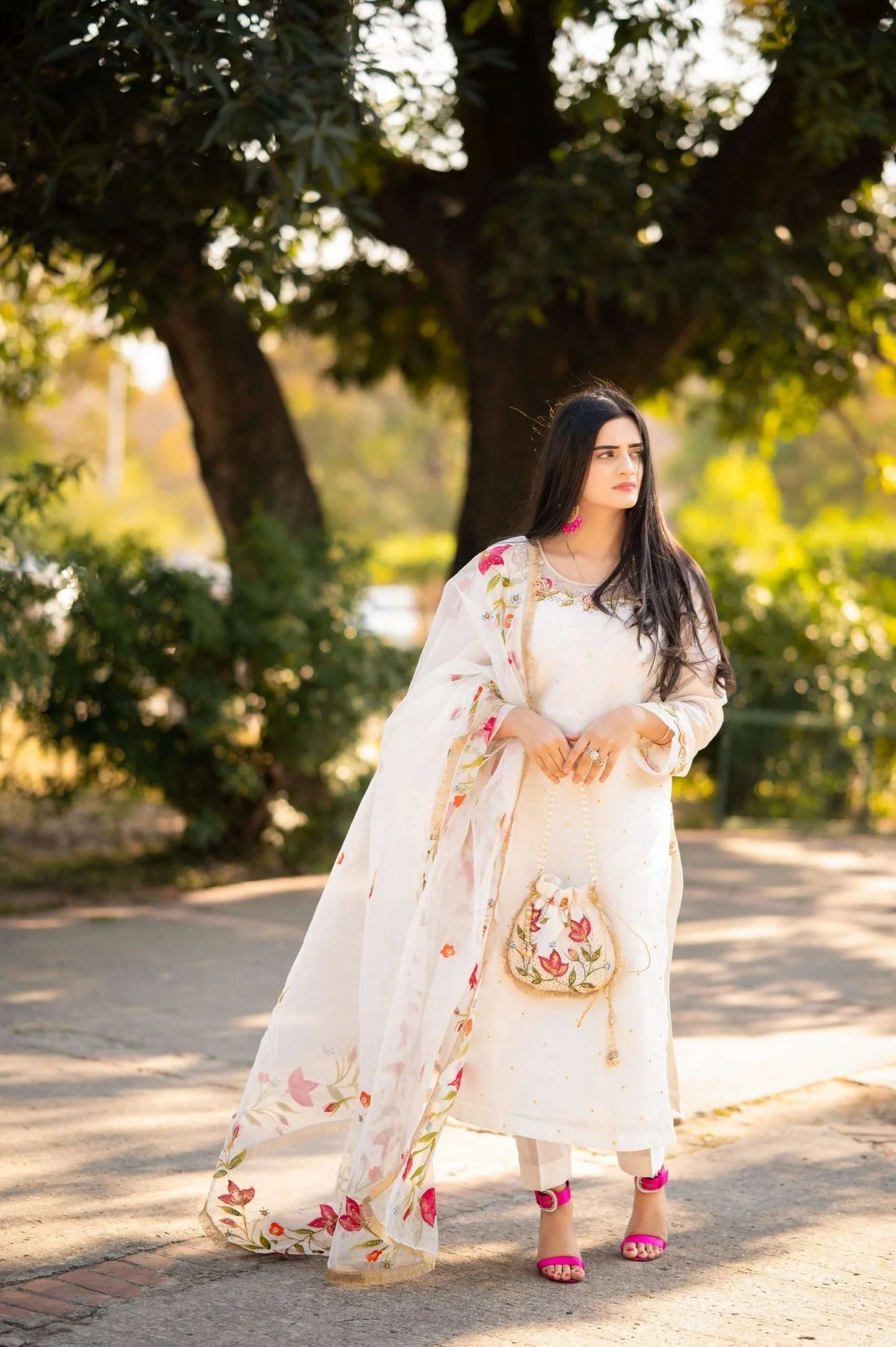 Rivaaj Fashion- White Sheesha Silk Suit