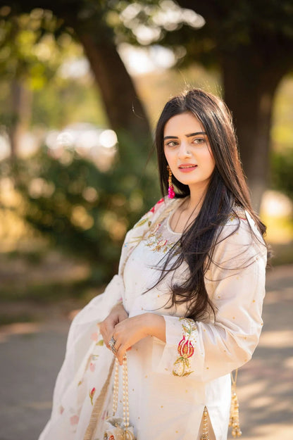 Rivaaj Fashion- White Sheesha Silk Suit